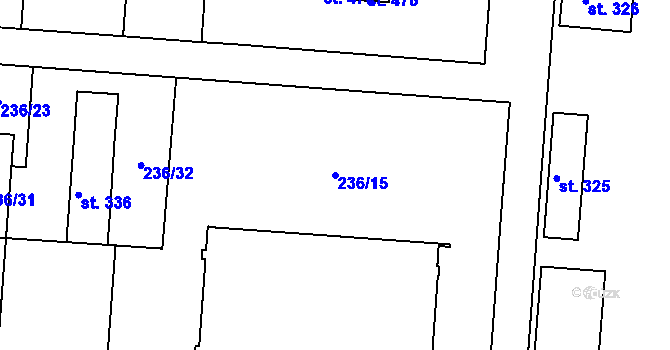 Parcela st. 236/15 v KÚ Sady, Katastrální mapa