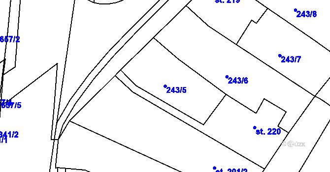 Parcela st. 243/5 v KÚ Sady, Katastrální mapa