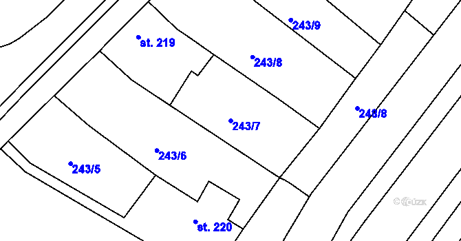 Parcela st. 243/7 v KÚ Sady, Katastrální mapa