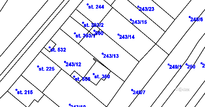 Parcela st. 243/13 v KÚ Sady, Katastrální mapa