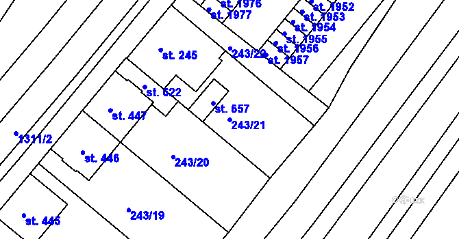 Parcela st. 243/21 v KÚ Sady, Katastrální mapa