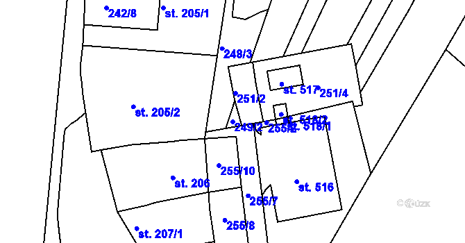 Parcela st. 249/2 v KÚ Sady, Katastrální mapa
