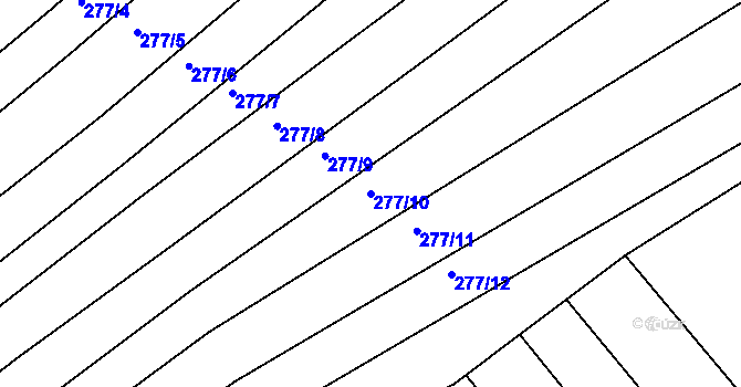 Parcela st. 277/10 v KÚ Sady, Katastrální mapa