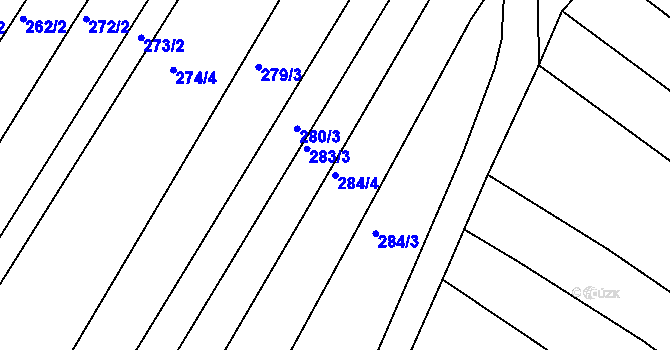 Parcela st. 284/4 v KÚ Sady, Katastrální mapa