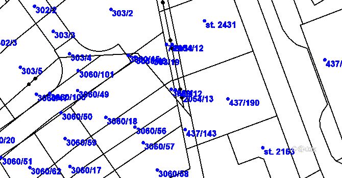 Parcela st. 308/1 v KÚ Sady, Katastrální mapa