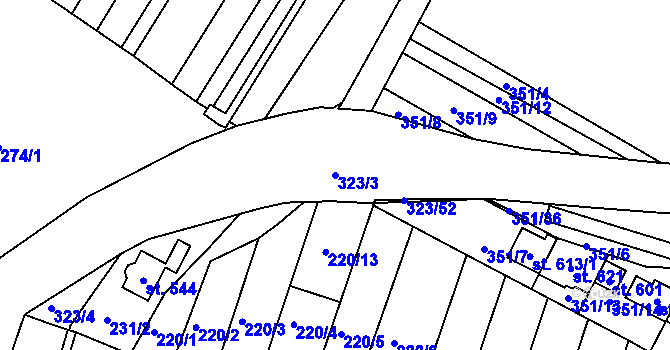 Parcela st. 323/3 v KÚ Sady, Katastrální mapa