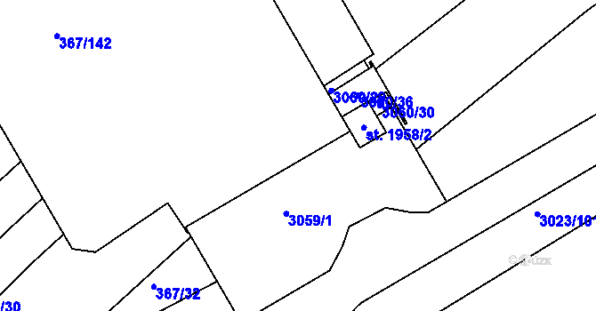Parcela st. 367/33 v KÚ Sady, Katastrální mapa