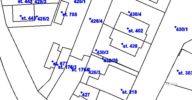 Parcela st. 430/3 v KÚ Sady, Katastrální mapa