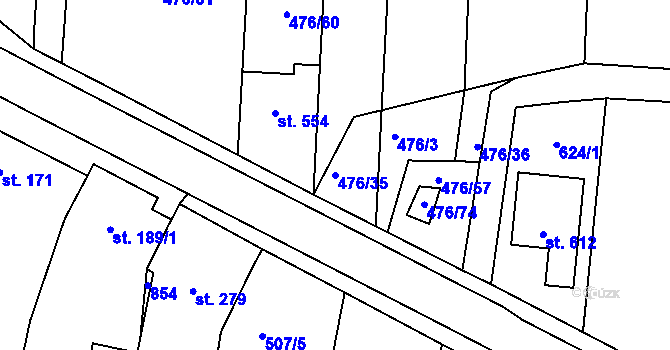Parcela st. 476/35 v KÚ Sady, Katastrální mapa