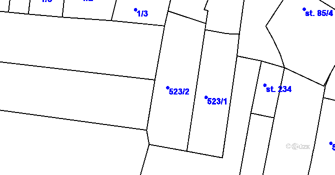 Parcela st. 523/2 v KÚ Sady, Katastrální mapa