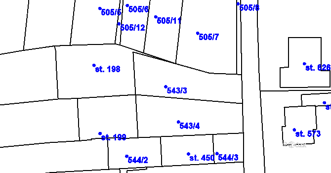 Parcela st. 543/3 v KÚ Sady, Katastrální mapa