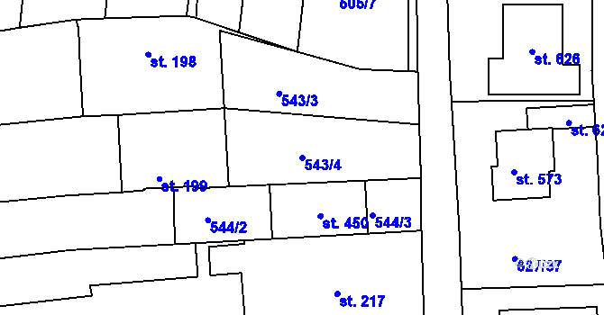 Parcela st. 543/4 v KÚ Sady, Katastrální mapa