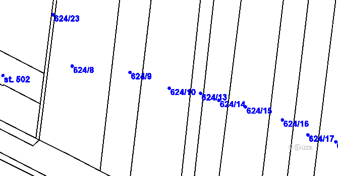 Parcela st. 624/10 v KÚ Sady, Katastrální mapa