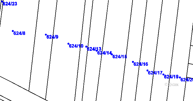 Parcela st. 624/14 v KÚ Sady, Katastrální mapa