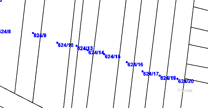 Parcela st. 624/15 v KÚ Sady, Katastrální mapa