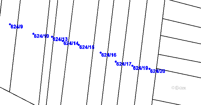 Parcela st. 624/16 v KÚ Sady, Katastrální mapa