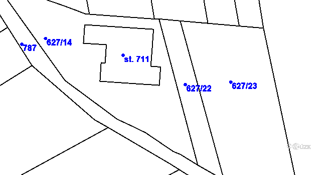 Parcela st. 627/21 v KÚ Sady, Katastrální mapa