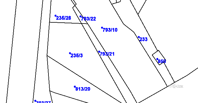 Parcela st. 793/21 v KÚ Sady, Katastrální mapa