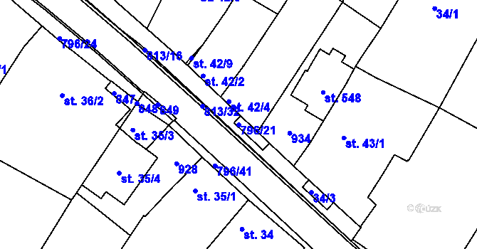 Parcela st. 796/21 v KÚ Sady, Katastrální mapa