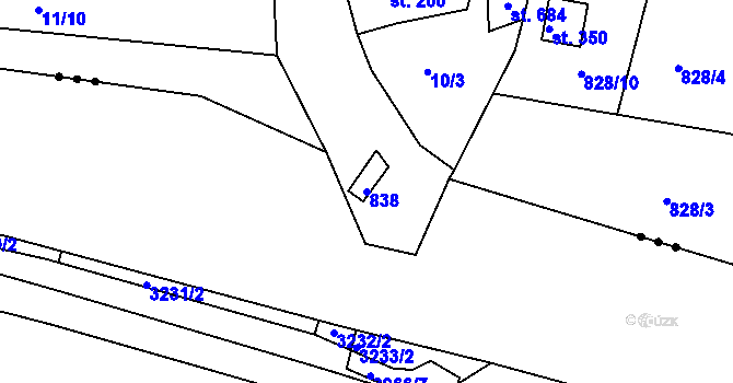 Parcela st. 838 v KÚ Sady, Katastrální mapa