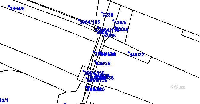 Parcela st. 846/34 v KÚ Sady, Katastrální mapa
