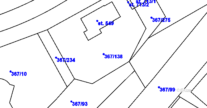 Parcela st. 367/138 v KÚ Sady, Katastrální mapa