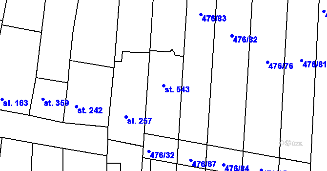 Parcela st. 543 v KÚ Sady, Katastrální mapa
