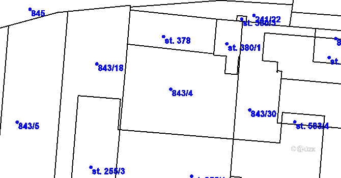 Parcela st. 843/4 v KÚ Sady, Katastrální mapa