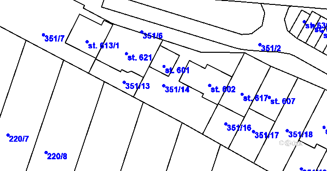 Parcela st. 351/14 v KÚ Sady, Katastrální mapa