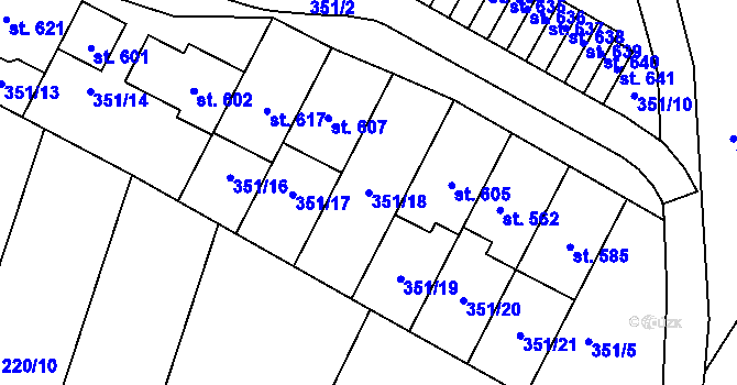 Parcela st. 351/18 v KÚ Sady, Katastrální mapa