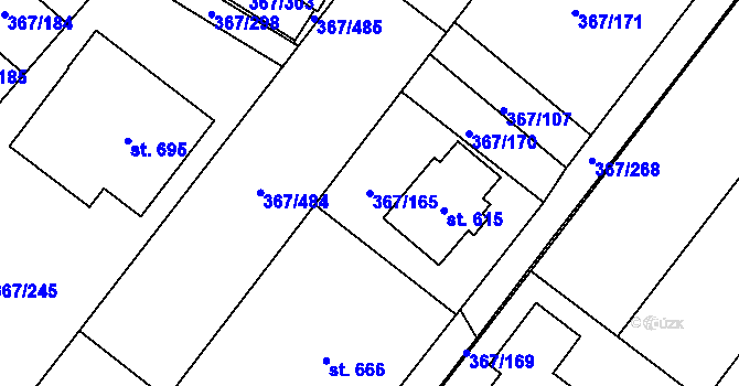 Parcela st. 367/165 v KÚ Sady, Katastrální mapa