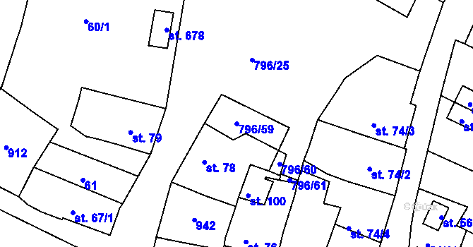 Parcela st. 796/59 v KÚ Sady, Katastrální mapa