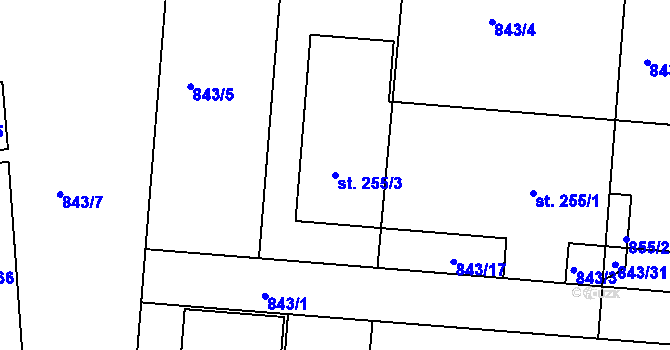 Parcela st. 255/3 v KÚ Sady, Katastrální mapa
