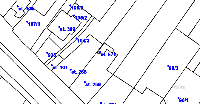 Parcela st. 571 v KÚ Sady, Katastrální mapa