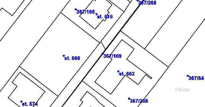 Parcela st. 367/169 v KÚ Sady, Katastrální mapa
