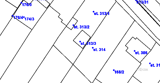 Parcela st. 313/3 v KÚ Sady, Katastrální mapa
