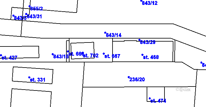 Parcela st. 843/28 v KÚ Sady, Katastrální mapa