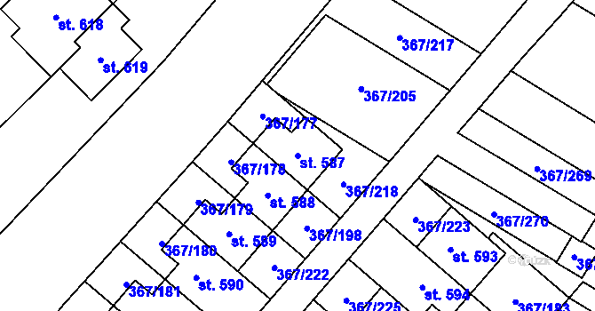 Parcela st. 587 v KÚ Sady, Katastrální mapa