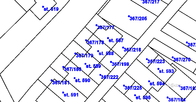 Parcela st. 588 v KÚ Sady, Katastrální mapa