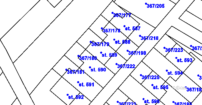 Parcela st. 589 v KÚ Sady, Katastrální mapa
