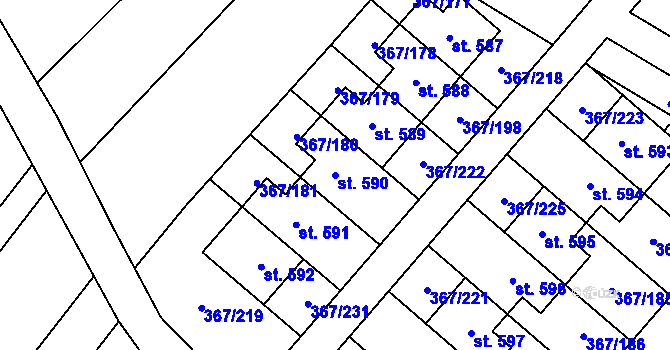 Parcela st. 590 v KÚ Sady, Katastrální mapa