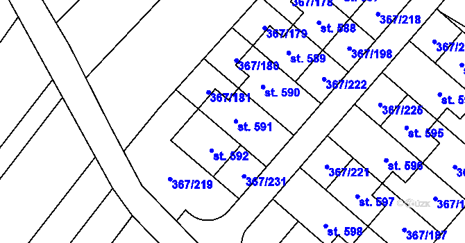 Parcela st. 591 v KÚ Sady, Katastrální mapa