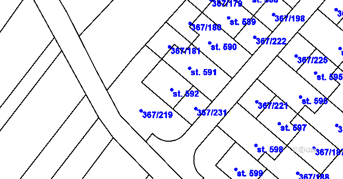 Parcela st. 592 v KÚ Sady, Katastrální mapa