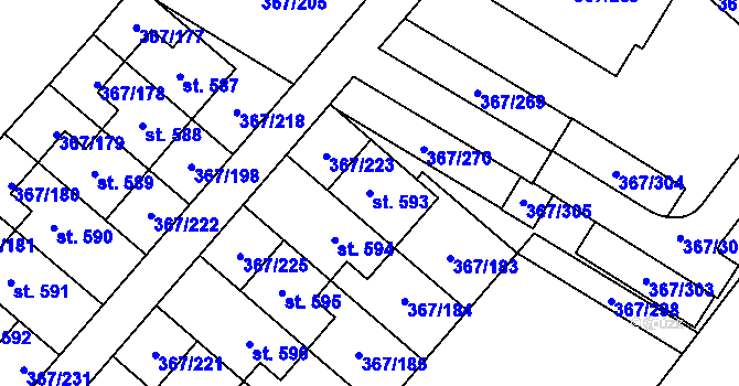 Parcela st. 593 v KÚ Sady, Katastrální mapa