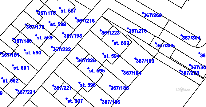 Parcela st. 594 v KÚ Sady, Katastrální mapa