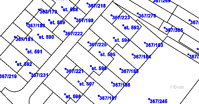 Parcela st. 595 v KÚ Sady, Katastrální mapa