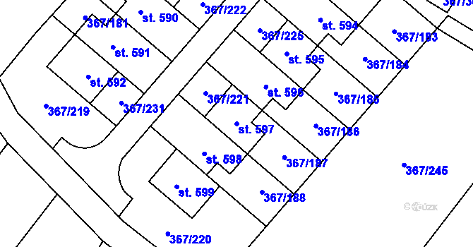 Parcela st. 597 v KÚ Sady, Katastrální mapa