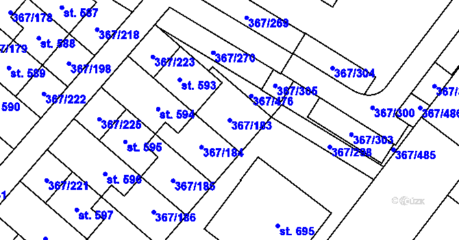 Parcela st. 367/183 v KÚ Sady, Katastrální mapa