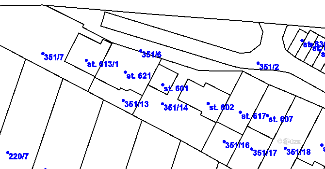 Parcela st. 601 v KÚ Sady, Katastrální mapa