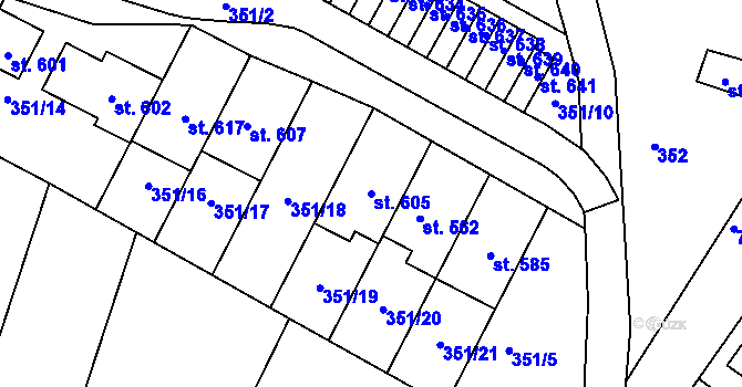 Parcela st. 605 v KÚ Sady, Katastrální mapa